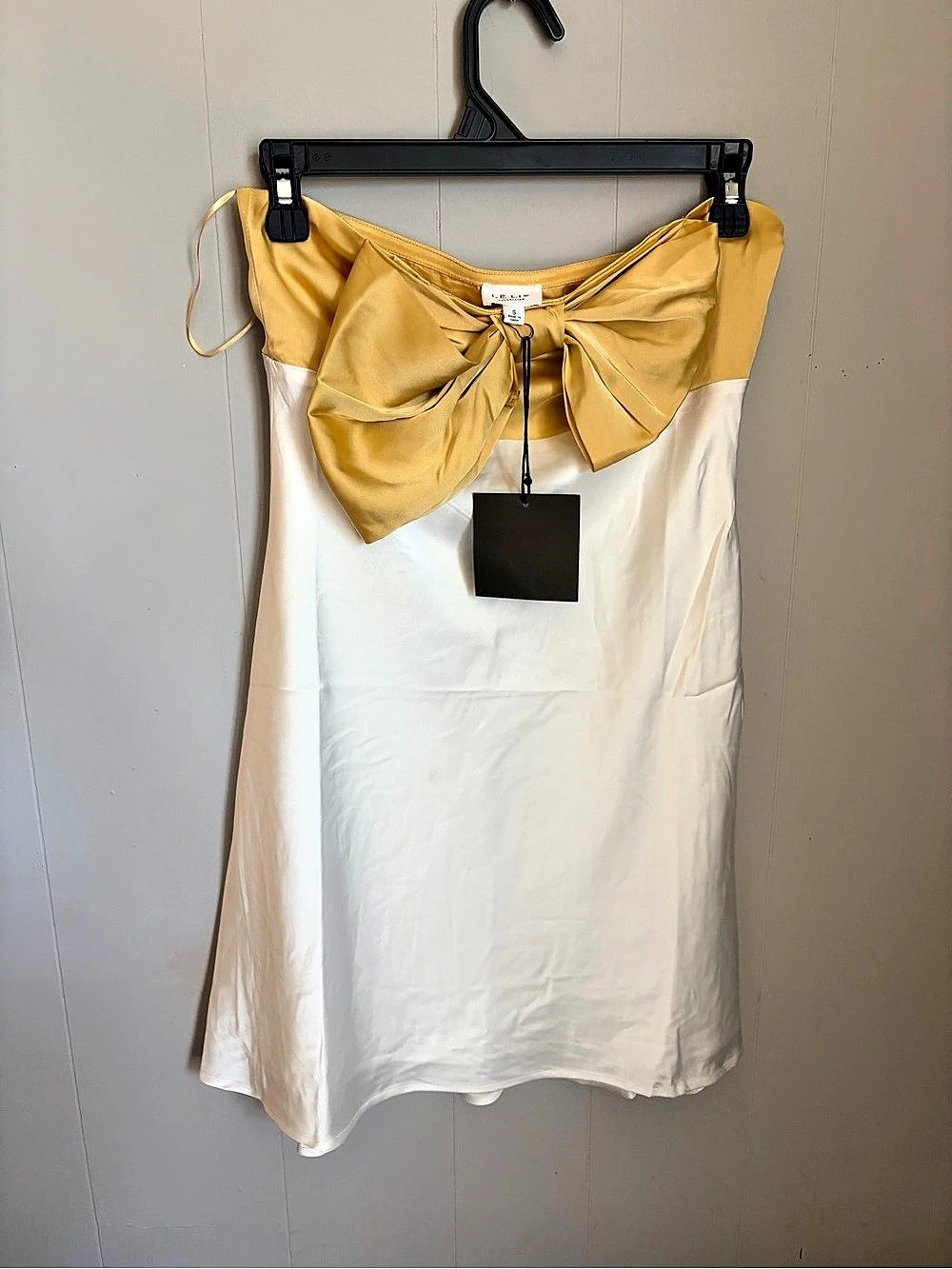 Le lis Bow Mini Dress in White & Yellow Size Small NWT